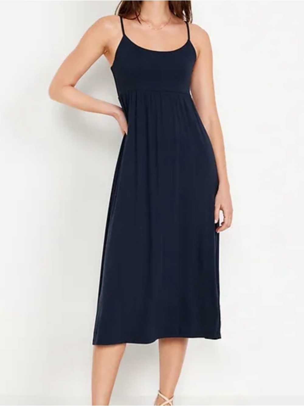 Women's Black Spaghetti-Strap Midi Dress